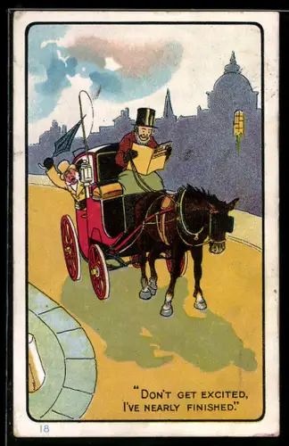 AK Kutschenfahrer liest seine Zeitung anstatt zu fahren