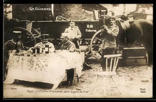 AK Vise, Deutsche Offiziere am Bahnhof von Vise