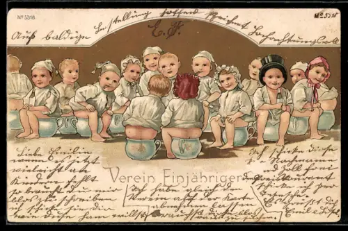 AK Verein Einjähriger, Kinder auf ihren Nachttöpfen