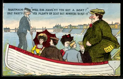 AK Korpulenter Herr in einem Ruderboot