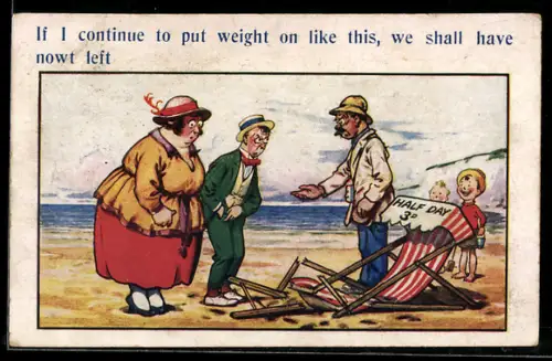 AK Paar neben einem zerbrochenen Strandstuhl