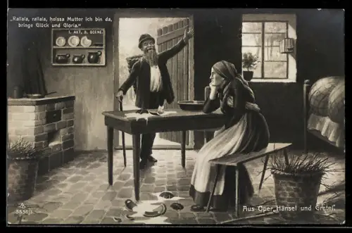 AK Szene aus der Oper Hänsel und Gretel, 1. Akt, 3. Szene