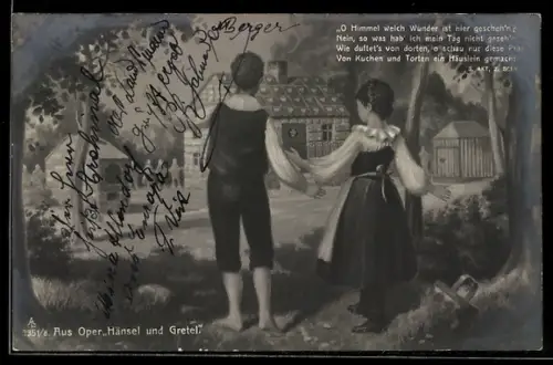 AK Hänsel und Gretel entdecken das Pfefferkuchenhaus im Wald, Märchen