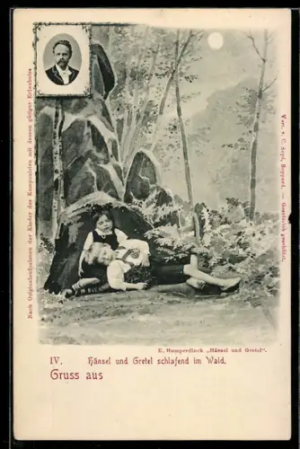 AK E. Humperdinck Hänsel und Gretel, IV.: Hänsel und Gretel schlafend im Wald