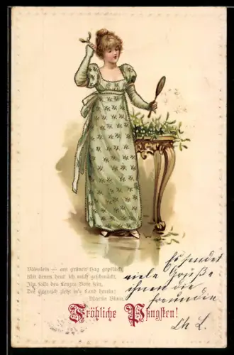 AK Namenstag Anna, hübsche Frau mit Spiegel