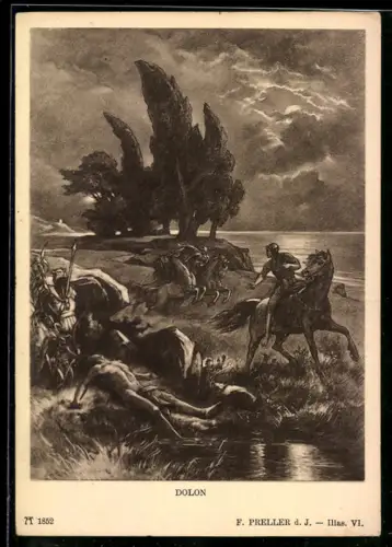 Künstler-AK sign. F. Preller d. J.: Trojanischer Späher Dolon zu Pferde, Sage