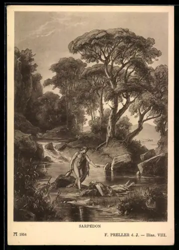 Künstler-AK sign. F. Preller d. J.: Sarpedon an einem Bach, Sage