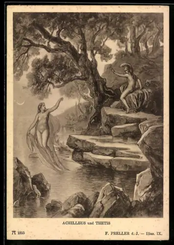 Künstler-AK sign. F. Preller d. J.: Achilleus mit seiner Mutter Thetis am Wasser, Sage