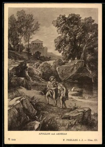 Künstler-AK sign. F. Preller d. J.: Apollon und Aenias an einem Ufer, Sage