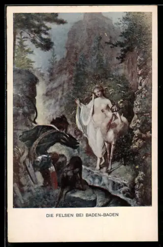 AK Schwarzwaldsagen, Ansicht eines Paares vor den Felsen bei Baden-Baden