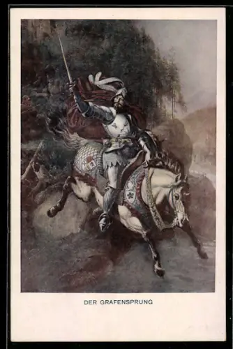 AK Schwarzwaldsagen, Ansicht eines Reiters auf einem Pferd, der Grafensprung