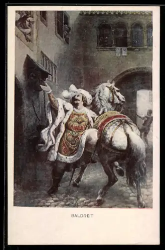 AK Baldreit, Edelmann mit Pferd spricht mit Dame im Fenster, Schwarzwaldsagen