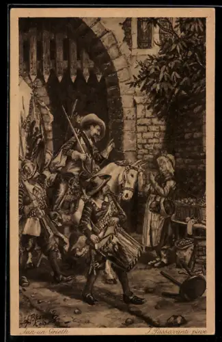 Künstler-AK sign. Josef Passavanti: Jan und Griet, Jan von Werth kehrt als Reitergeneral zurück, Sage