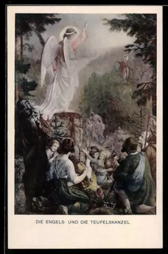 Künstler-AK sign. F. I. Götzenberger: Schwarzwaldsagen, Die Engels- und die Teufelskanzel, Sage