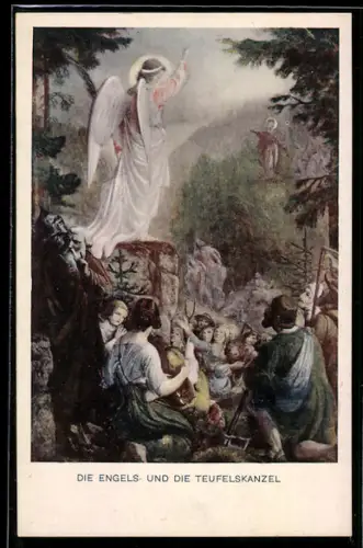 Künstler-AK sign. F. I. Götzenberger: Schwarzwaldsagen, Die Engels- und die Teufelskanzel, Sage