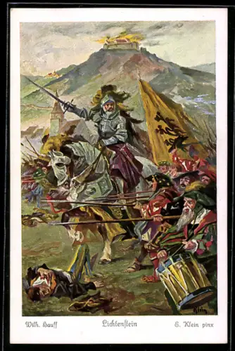 Künstler-AK Untertürkheim, Lichtenstein, Wenige Monate nach Ulrichs Heimkehr..., Märchen von Wilhelm Hauff