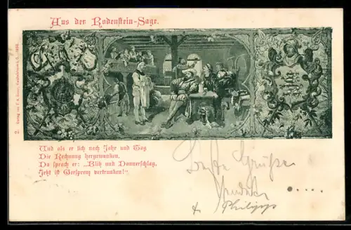 AK Szene aus der Bodenstein-Sage, Gesellschaft in einem Gasthof