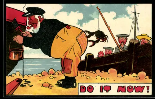 AK Krabbe an einer Angel kneift einen Seemann in den Hintern