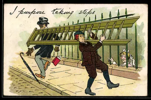 AK Unvorsichtiger Mann mit Leiter trifft einen feinen Herrn damit