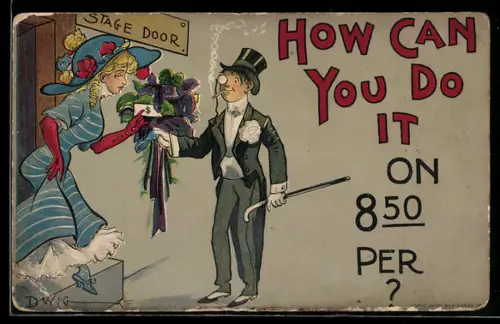 AK Eleganter Herr mit Zigarette überreicht einer hübschen Frau einen Blumenstrauss