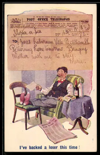 AK Mann mit Zigarette liest einen Brief