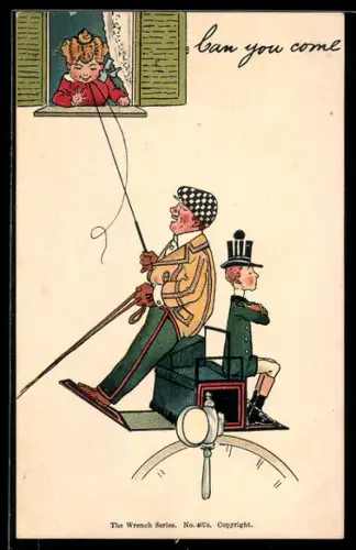 AK Kind winkt einem Kutscher zu