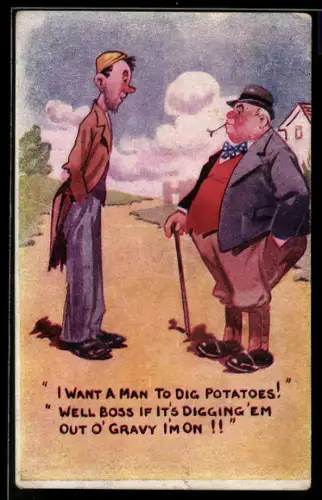 AK Arbeiter steht vor einem feinen Herrn mit Gehstock