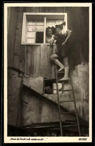 AK Mauch`s Kammerfensterln, Wenn die Nacht sich niedersenkt..., erotischer Humor