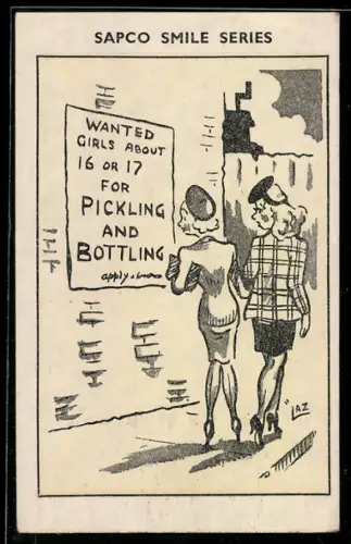 AK Zwei attraktive Frauen laufen an einer Stellenanzeige vorbei