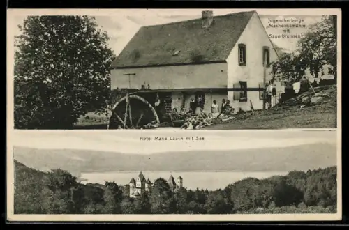 AK Bell /Eifel, Jugendherberge Maxheimsmühle, Bes. Karl Bösch, Abtei Maria Laach mit See