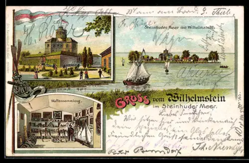 Lithographie Steinhude, Gasthaus Wilhelmstein, Waffensammlung