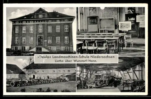 AK Liethe /Wunstorf, Deula Landmaschinen-Schule Niedersachsen mit landwirtschaftlichen Traktoren