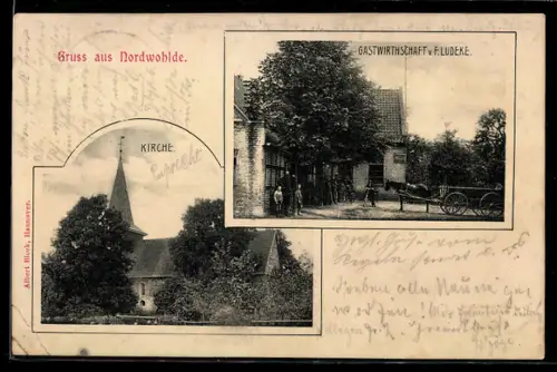 AK Nordwohlde, Kirche, Gastwirtschaft v. F. Lüdeke