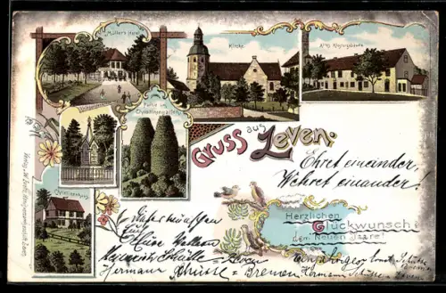 Lithographie Zeven, Müller`s Hotel, Altes Klostergebäude, Kirche, Partie im Christinengarten, Kriegerdenkmal