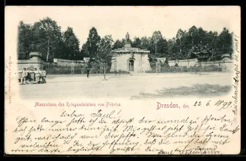 AK Dresden-Neustadt, Mausoleum des Kriegsministers von Fabrice