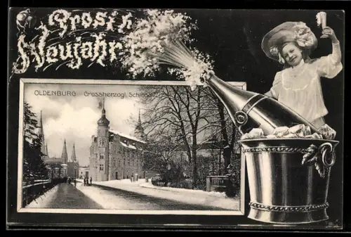 Grusskarten-AK Oldenburg, Blick auf das Grossherzogl. Schloss