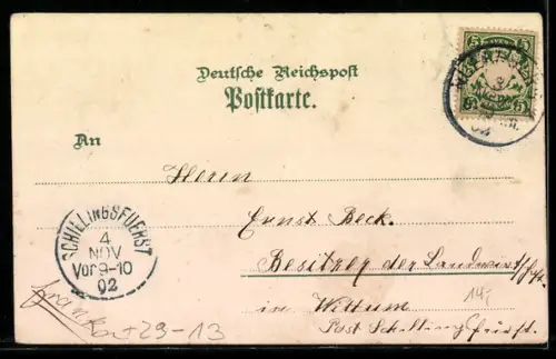 Winter-Lithographie Hildesheim, Rathaus, Bahnhof, Rosenstock und Marktplatz