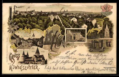 Lithographie Königslutter, Marktplatz, Stiftskirche, Tetzeldenkmal & Tetzelstein