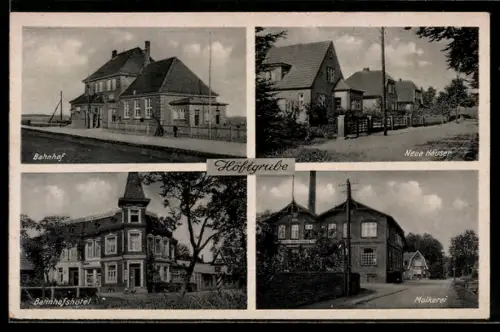 AK Höftgrube, Bahnhofshotel, Molkerei, Bahnhof, Bahnpoststempel