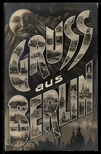 Grusskarten-AK Berlin, verschiedene Stadtansichten im Gruss-Schriftzug, Siegessäule, Berliner Dom