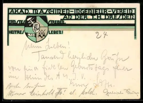 AK Dresden, Akad. Maschinen-Ingenieur-Verein an der T. H. Dresden, Studentenwappen, George-Bähr-Strasse 3c