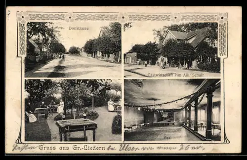 AK Gross Liedern, Gasthaus, Dorfstrasse, Saal