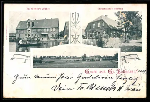 AK Gross Bollensen, Tiedemanns Gasthof, Fr. Wencks Mühle