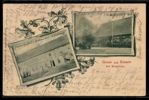 AK Essern bei Diepenau, Gasthaus und Badeanstalt von W. Heidmann, Schulgebäude