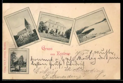 AK Eystrup, Villa, Kirche, Blick auf die Weser, Bahnhofs-Eiche