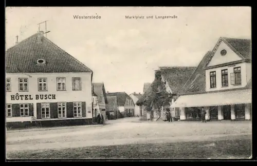 AK Westerstede, Marktplatz & Langestrasse, Hotel Busch