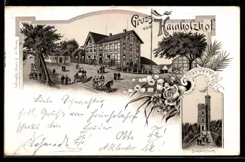 Lithographie Göttingen, Gasthof Hainholzhof, Bismarckturm