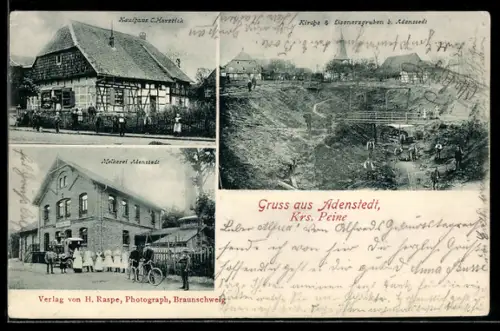 AK Adenstedt, Kaufhaus C. Harstick, Molkerei, Kirche & Eisengruben