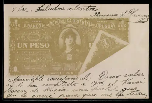 AK Banknote aus Uruguay über 1 Peso, Geld