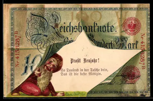 AK Reichsbanknote über 10 Mark mit Zwerg, Geld